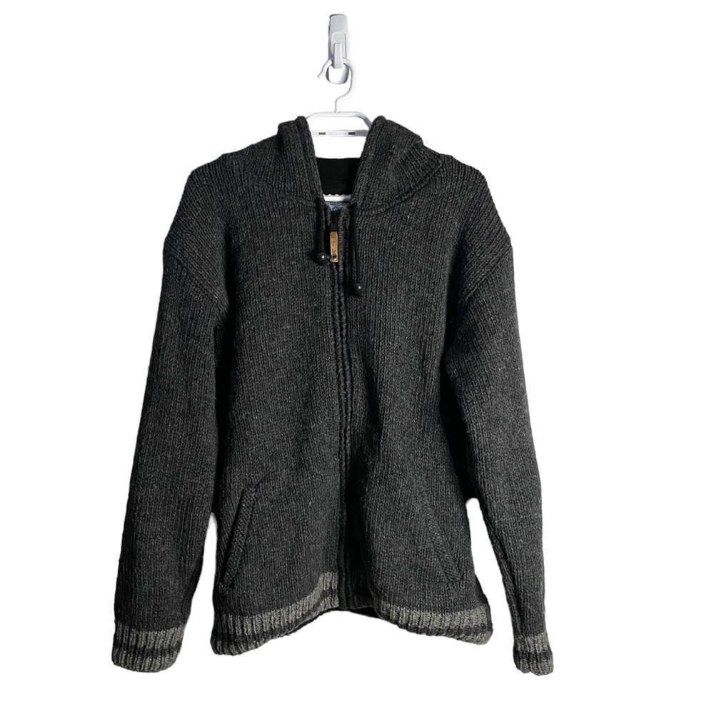 Ark Imports Men's Gray Full Zip 100% Wool Knit Hooded Jacket